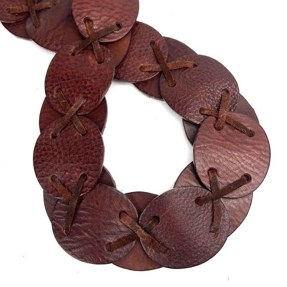 GARUGLIERI Italian Wide Leather Medallion Belt with Snowflake Buckle L main image 5